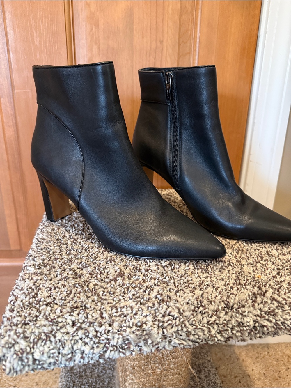 Steven By Steve Madden Black Pointed-Toe Leather Ankle Boots